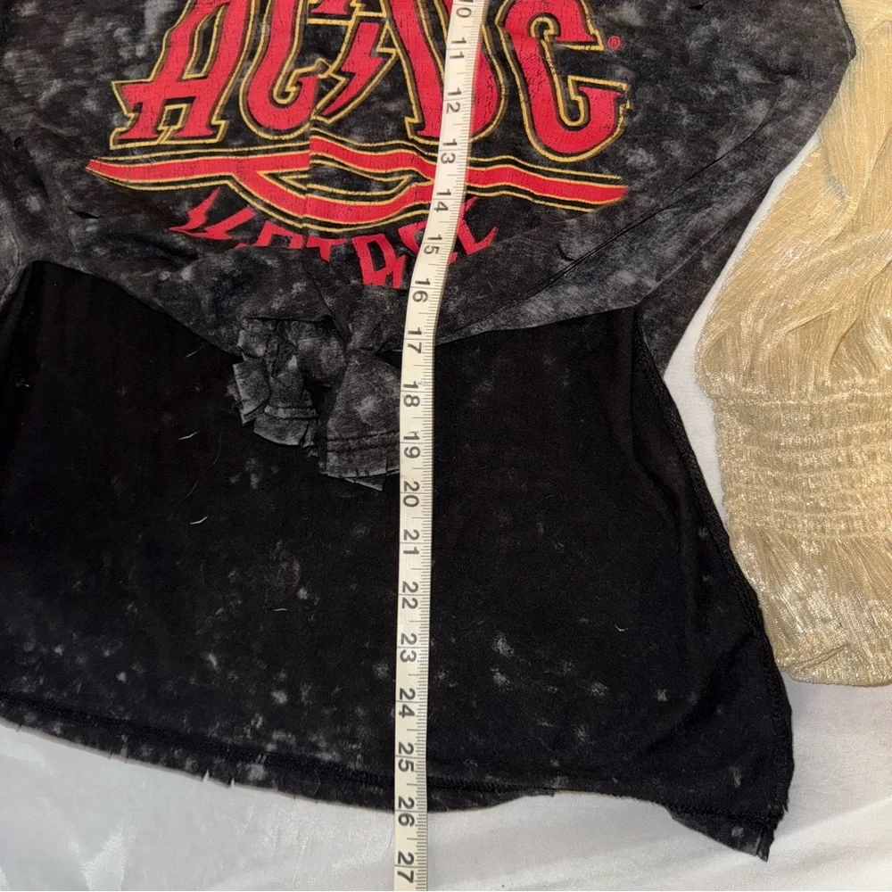 Upcycled AC/DC Band Distressed Black Gold T-Shirt Top‎ Ladies Small-Medium Rock